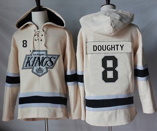 Kings #8 Drew Doughty Cream Sawyer Hooded Sweatshirt Stitched NHL Jersey - Click Image to Close